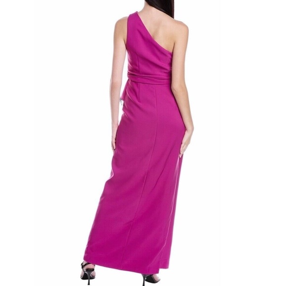 New JS Collections One Shoulder Column Evening Gown Hayley Cerise Black Size 6 - Picture 5 of 16